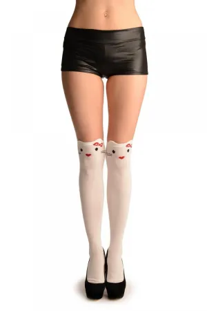 Cream White With Cute Kitten & Red Bow