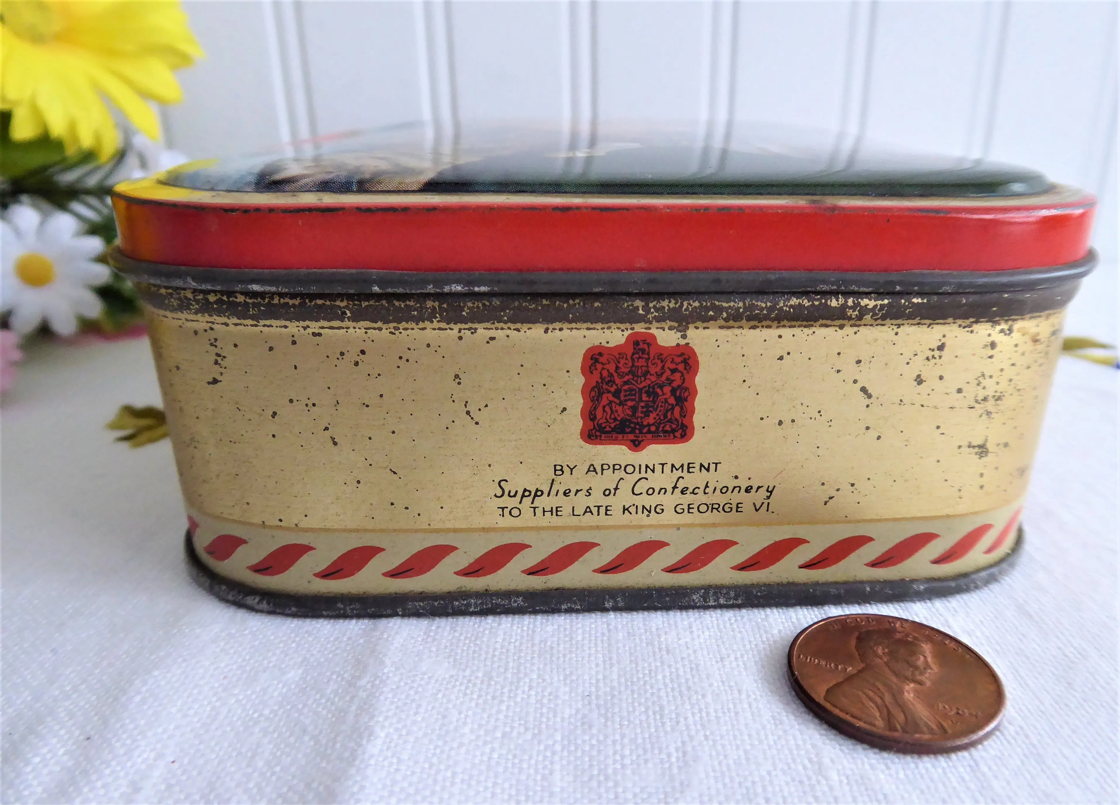 Kitten English Tin Tea Toffee Tin Sharp's England 1940s Cat And Flower Basket