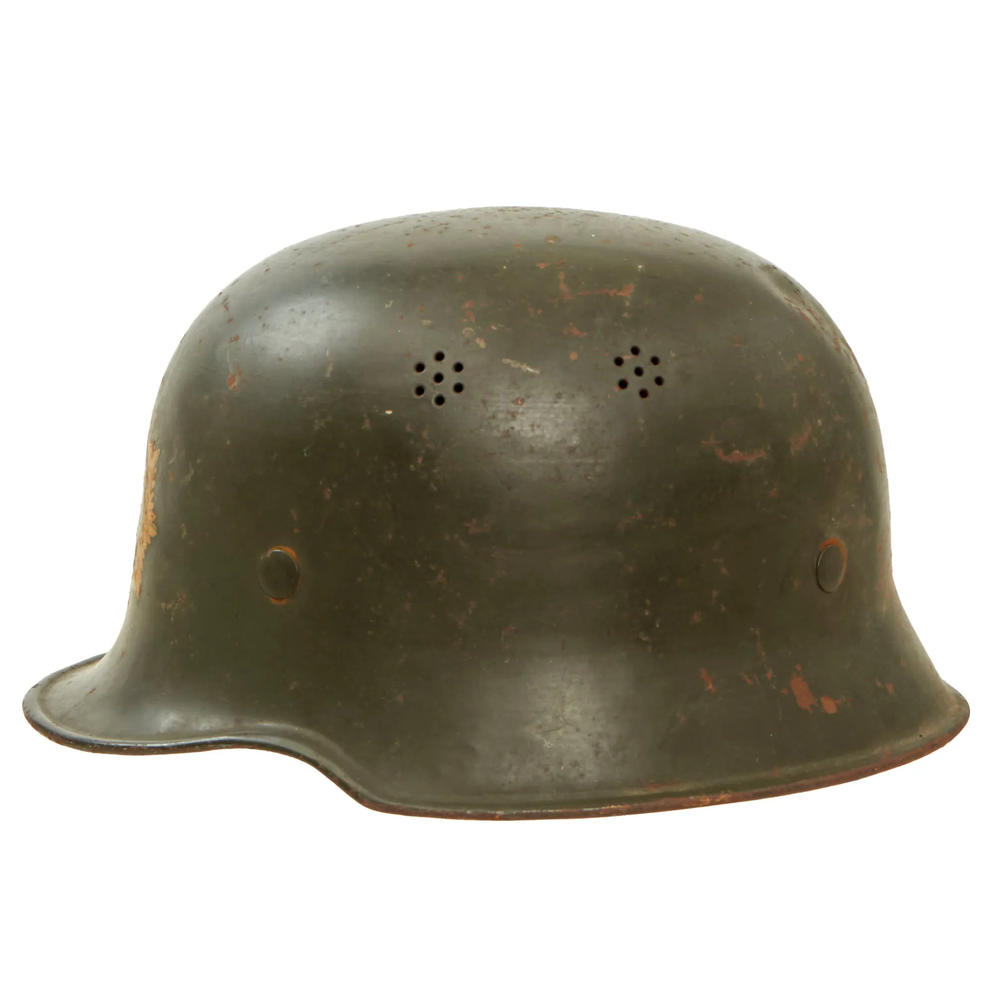 Original German WWII Early M34 Civic Square Dip RLB Air Defense Steel Helmet with Liner and Broken Chinstrap
