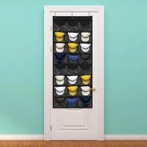 premium 24 Pockets Hat Rack For Baseball Caps, Baseball Hat Organizer For Wall/Over The Door, Caps Hat Hanger For Closet With Large Clear Pockets & 3 Hooks, Hat Clearance